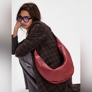 NEW FREE PEOPLE LEATHER IDLE HANDS SLING BAG Cherry Cola Red NWOT